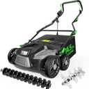 2025 Upgrade 16-Inch 15.5 Amp 2-in-1 Electric Dethatcher and Scarifier with 14.5-Gallon Collection Bag, Lawn Dethatcher with 5-Position Depth Adjustment, Keeps Lawn Healthy  Light Green