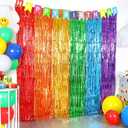 ROVOCLO Rainbow Foil Fringe Curtains, 2 Pack Party Decorations 3.3x6.6ft Fringe Streamer Backdrop for Birthday Party