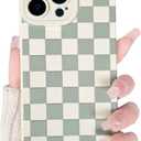 Lovmooful Compatible for iPhone 16 Pro Case Cute Checkerboard Lattice Plaid with Color Design for Girls Women Soft TPU Shockproof Protective Girly for iPhone 16 Pro Case-White&Green