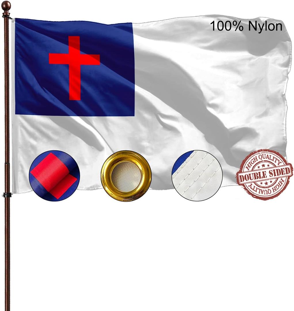 Christian Cross Flag 3x5 Outdoor Double Sided- 3Ply Heavy Duty 240D Nylon(All Weather)- Christianity Religious Flags- 2 Brass Grommets & 4 Rows Stitched