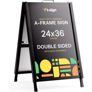 T-SIGN A-Frame Sign for Outdoors, Sidewalk Menu Board 24 X 36 Inch Folding Slide-in Board - Heavy Duty Portable Sandwich Board, Metal Double Sided 2 Corrugated Plastic Poster Boards for Restaurants
