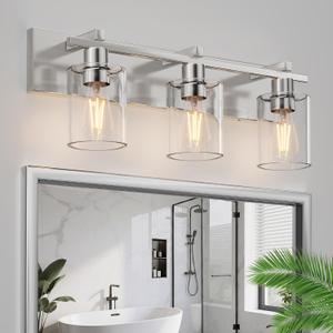 3-Light 21inch Brushed Nickel Vanity Light, Thickened Clear Glass