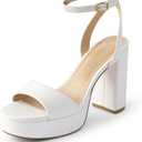 DREAM PAIRS Platform High Heels for Women Chunky Round Open Toe Ankle Strap Stylish Heeled Sandals for Party Prom Wedding (9.5, White-pu)