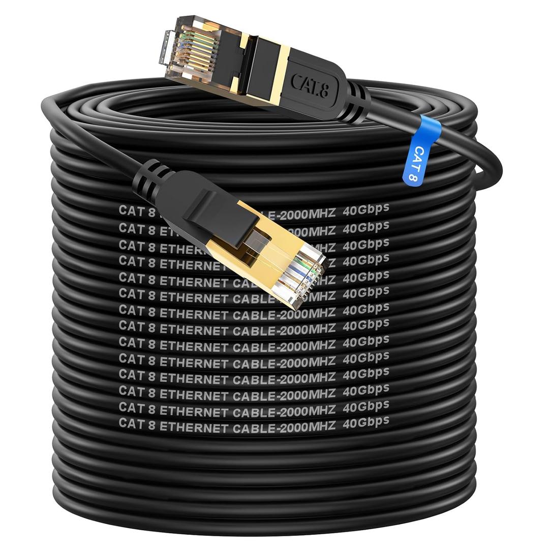 Cat 8 Ethernet Cable, 300FT High Speed Heavy Duty 26AWG Cat8 LAN Network Cable 40Gbps, 2000Mhz with Gold Plated RJ45 Connector, Outdoor & Indoor Internet Cable Compatible for Router Gaming Modem Xbox