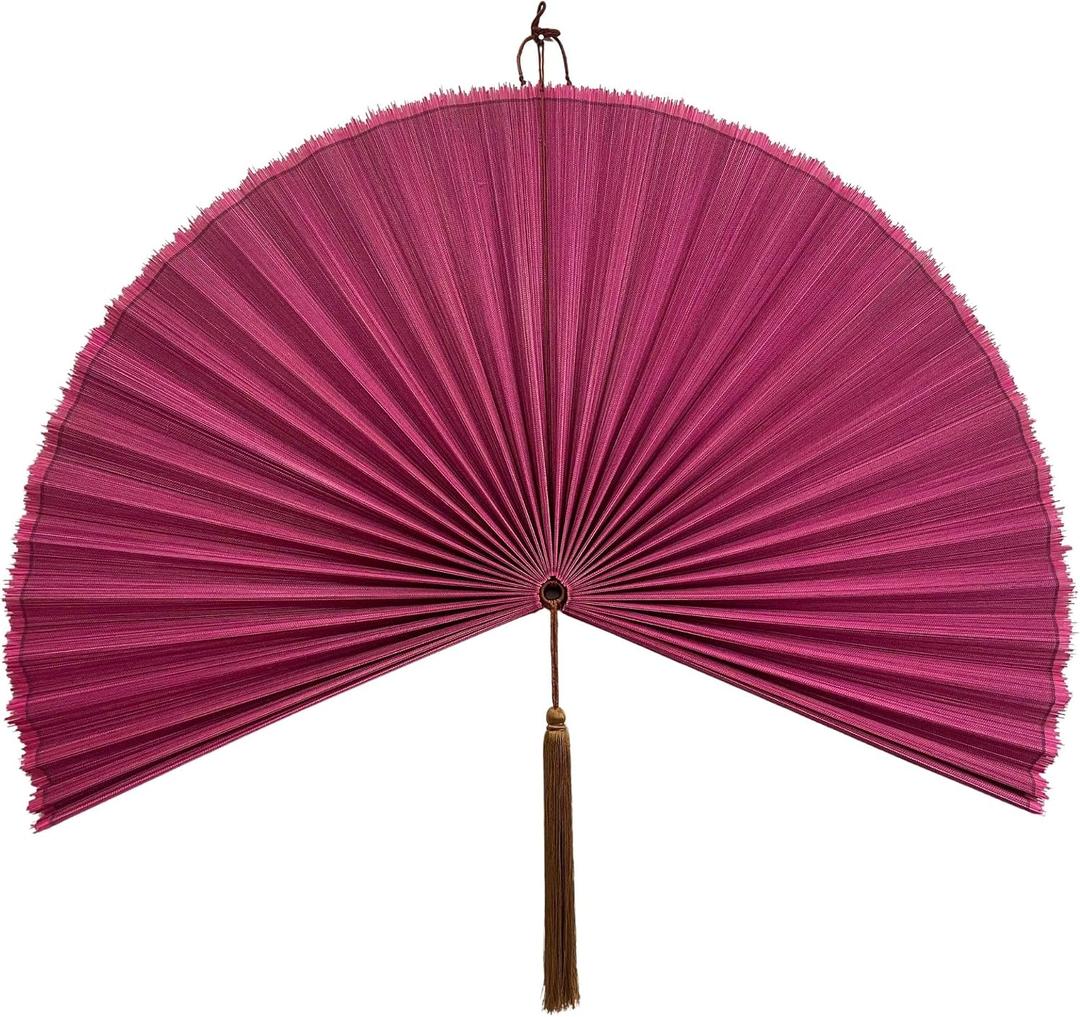 ChumDecor Fan Wall Decor,Large Bamboo Fan Wall Art for Boho Hanging Headboard,Decorative Folding Fan for Over Bed Decorations, (Pink, 31inch)