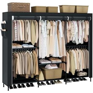 CASAMAYA Portable Closet, 81.5 Inch Extra Large Capacity Wardrobe Closet with Cover, Clothes Storage Organizer with Shelves and 5 Hanging Rods, Easy to Assembly, Black PCT136B01