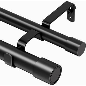 Abiglifty Double Curtain Rod 31 to 85 Inch, 1 Inch Telescoping Double Curtain Rods for Windows, Black Double Curtain Rod with Classic Cap Finial, Black