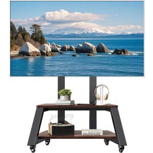 Mobile TV Stand Rolling TV Cart with Wheels for Most 32-86 Inch TV Stand with Double Wooden Shelf, Height Adjustable Heavy-Duty Holds up to 180lbs,Max VESA 600 * 450mm