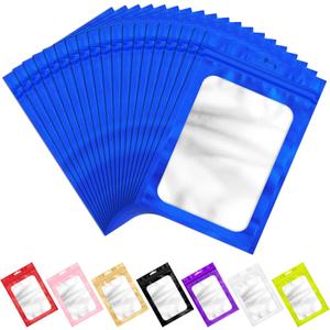 100 PCS Resealable Mylar Bags with Zip and Frosted Clear Window Packaging Bags Foil Pouch Zipper Bag for Food Self Sealing Storage Supplies (Blue, 2.753.93)