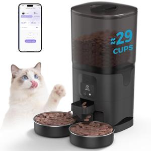 PAPIFEED Automatic Cat Feeder 2 Cats, 2.4G WiFi Cat Food Dispenser with App Control, 7L Slow Feeder Timed Cat Feeder for Dry Food, 10 Meals/Day, 12 Portions/Meal, Dual Power Supply, Black