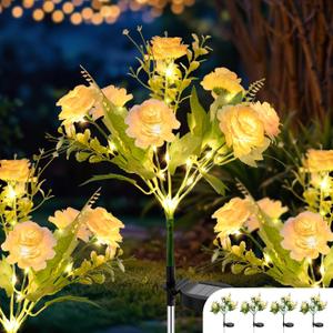 TopVelo Solar Garden Light 4 Packs, 42 LEDs Outdoor Solar Lighting with Hibiscus Flowers, Waterproof Outdoor Garden Light for Patio, Courtyard, Pathway Decoration