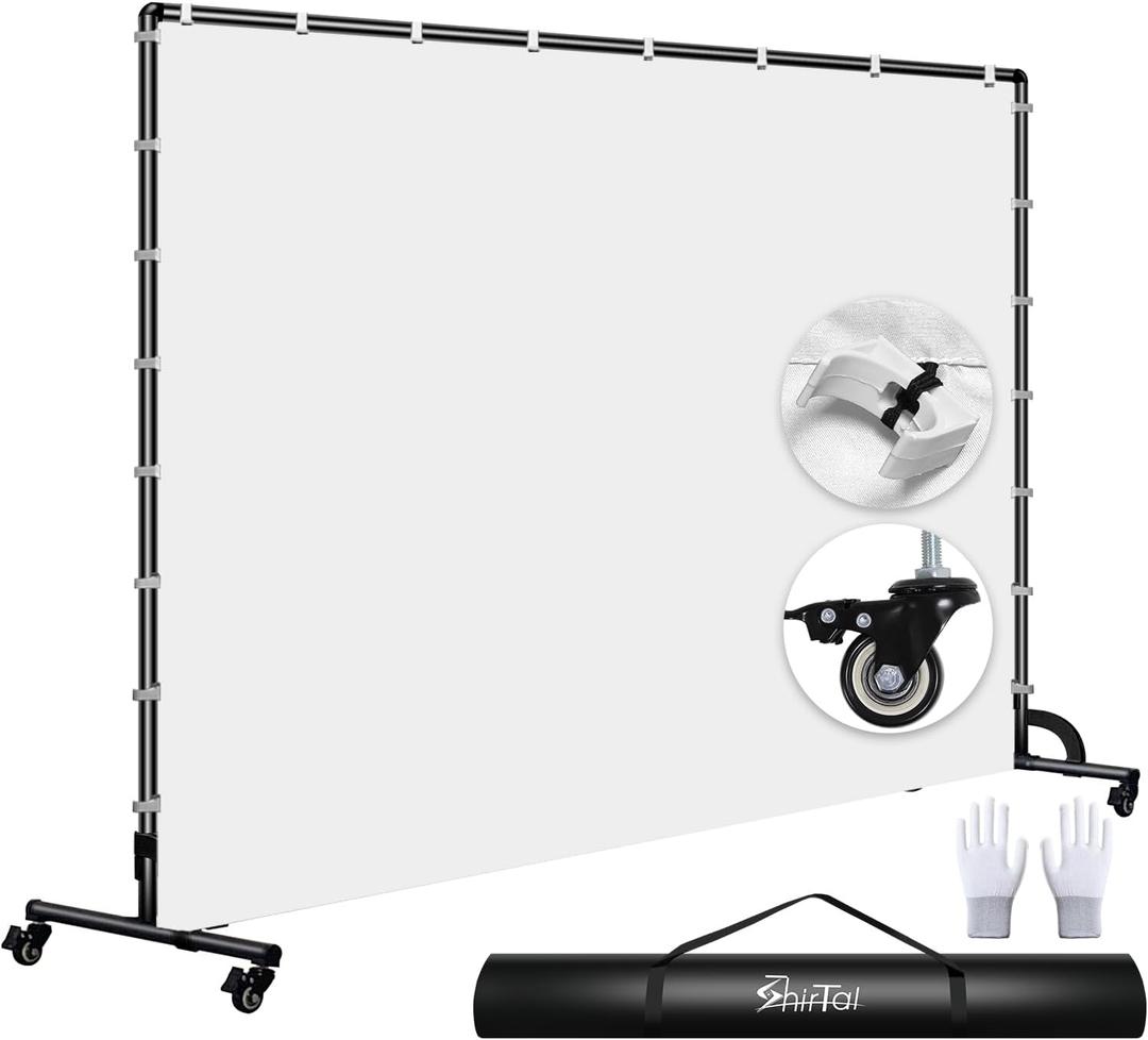 7x10ft White Photo Backdrop with Stand,Movable Photography Backdrop Stand Kit with Wheels and White Screen Backdrop Background for Photo Shooting,Video RecordingEvents, Party