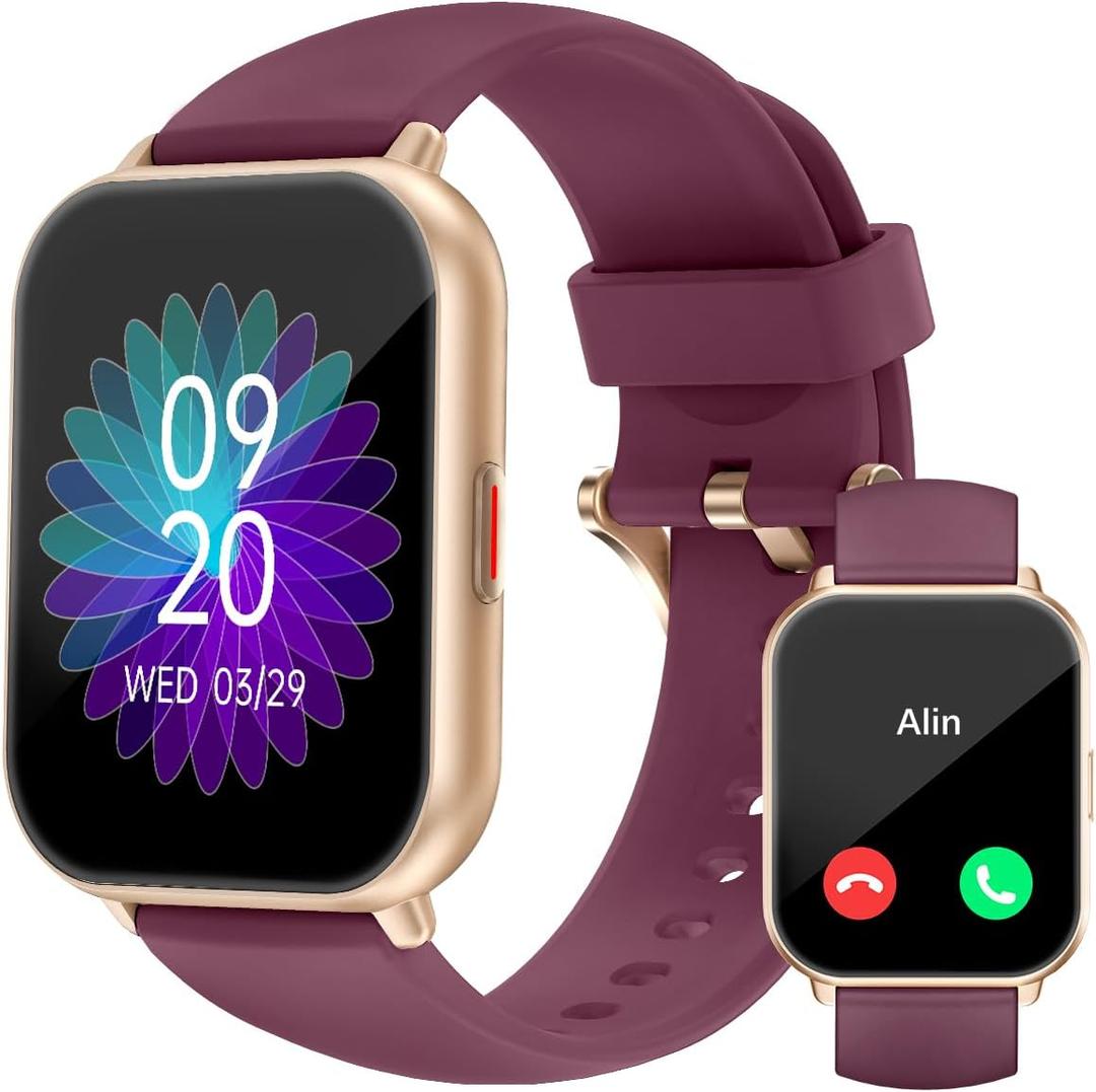 RUIMEN Smart Watches for Women Men (Answer/Make Calls), 1.8" Smartwatch for iOS/Android Phones, Fitness Tracker Heart Rate/Sleep Monitor Digital Watch Waterproof (2 Bands Included), Purple