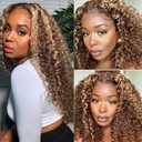 Highlight Human Hair Bundles Honey Blonde Deep Wave Bundles Ombre Brown Human Hair Bundles 16 18 20 Inch 8A Remy Virgin Hair 3 Bundles P4/613 Deep Wave Bundles Human Hair Extensions