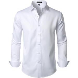 JEMITOP Men's Stretch Wrinkle Free Dress Shirt Formal Prom Wedding Long Sleeve Button Down Shirts (S)