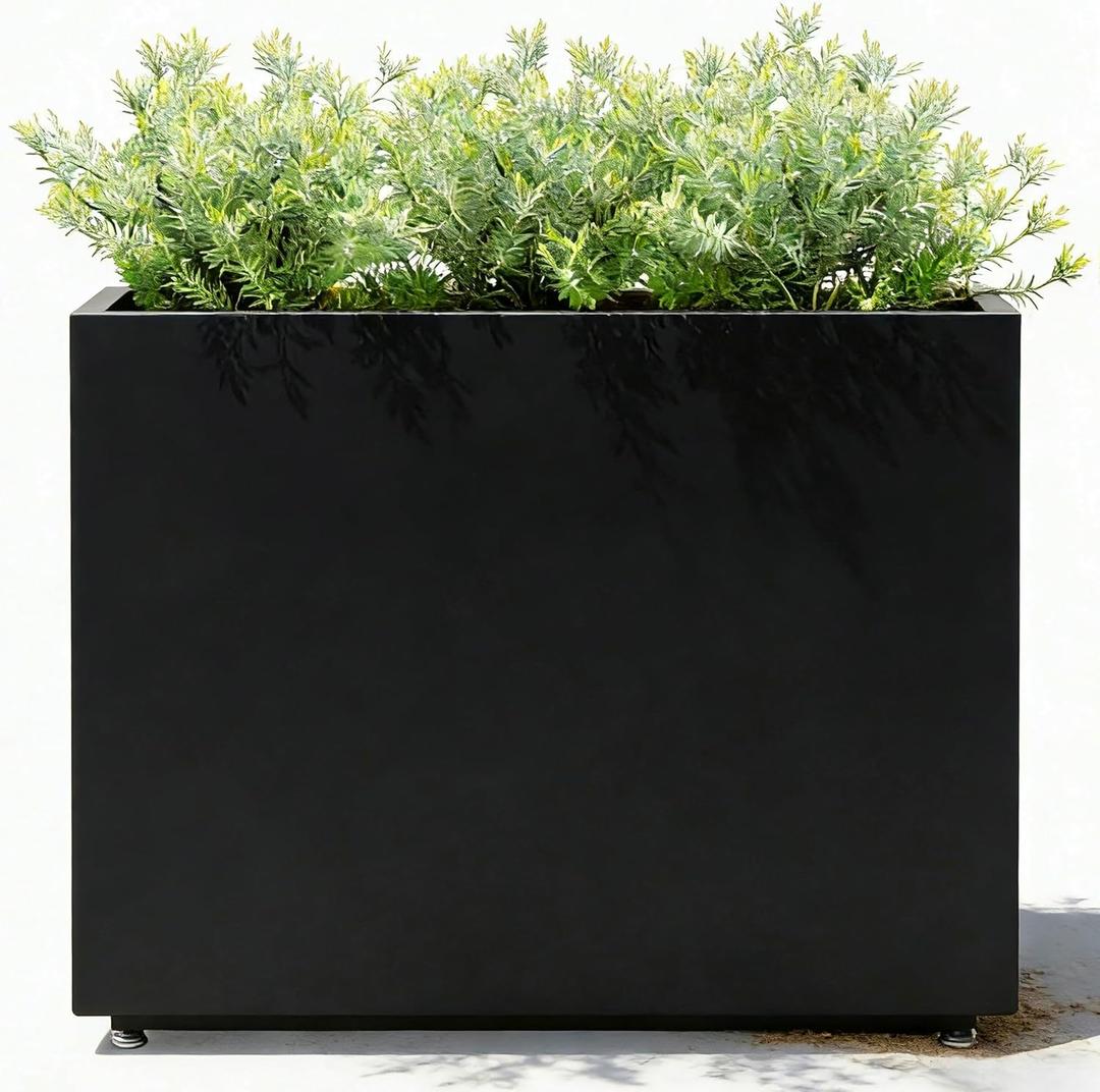 36Wx11Dx30H Tall Metal Planter Box with Removable Middle Partition and Adjustable Feet, Outdoor Elevated Planters for Patio, Yard, Deck | Easy Assembly, Drainage Holes, Black