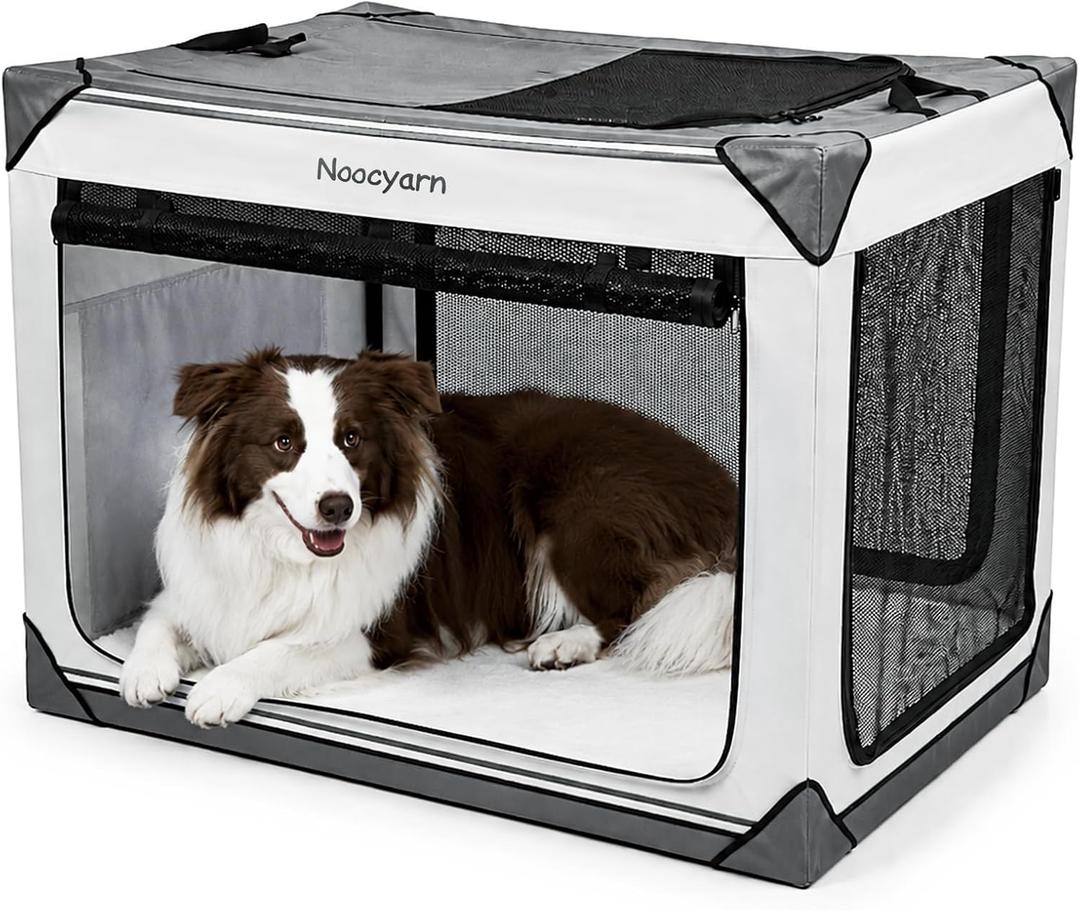 Collapsible Soft Dog Crate 36 Inch, Portable Travel Pet Crate for Large Dogs with 4-Door Mesh, Large Dog Kennel Indoor & Outdoor, Light Grey Size: 36.0"L x 25.0"W x 25.0"H
