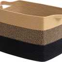 Goodpick Large Woven Basket 18" x 14" x 12" Cotton Rope Storage Baskets for Organizing, Rectangle Wicker Laundry Basket with Handles, Toy Baskets for Kids, Black & Jute