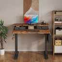Electric Standing Desk Adjustable Height - 40 Inch Sit Stand Desk with Storage Drawers , Small Standing Desks with Shelf Monitor Stand, Kids Girls Computer Desks for Bedroom Home Office, Rustic Brown