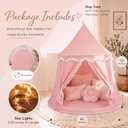 Kids Play Tents, Breathable Cotton & Hemp Playhouse Teepee Tent with Star Lights for Childrens and Toddlers,Suitable for Kids Room and backyart（Pink）