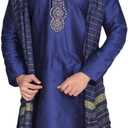 MKP9007 Blue and Ivory Men's Kurta Pyjama Indian Suit Bollywood Sherwani (Blue, M)
