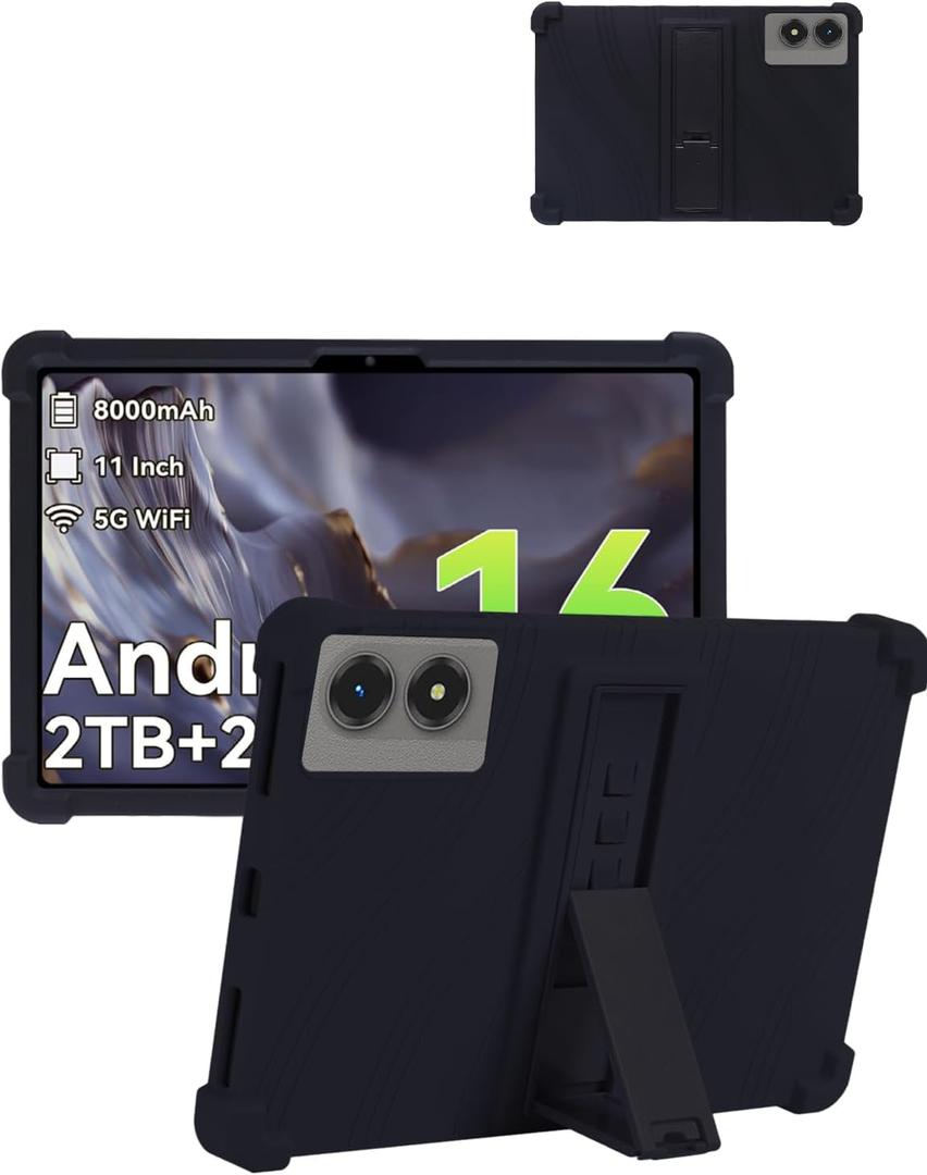 for TABWEE T50 (11 Inch) Android 16 Tablet Protective case, ZBAGUG Shockproof Lightweight Silicone Protective Cover with Stand, Child-Friendly Protection, Easy to Clean Design, Black.