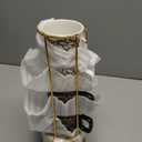 LUKA Porcelain Espresso Cup with Saucer and Metal Stand, 4 Ounce Stackable Ceramic Demitasse Espresso Mugs Cups Set for Latte, Specialty Coffee Drinks, Cafe Mocha - Set of 4, White & Black