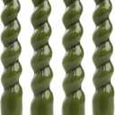 MAITREYA Olive Spiral Taper Candles - Conical Stick Handmade Twisted Candles, Set of 4 for Decoration, Weddings, Party, Church - Unscented, Dripless, 7.5 inch