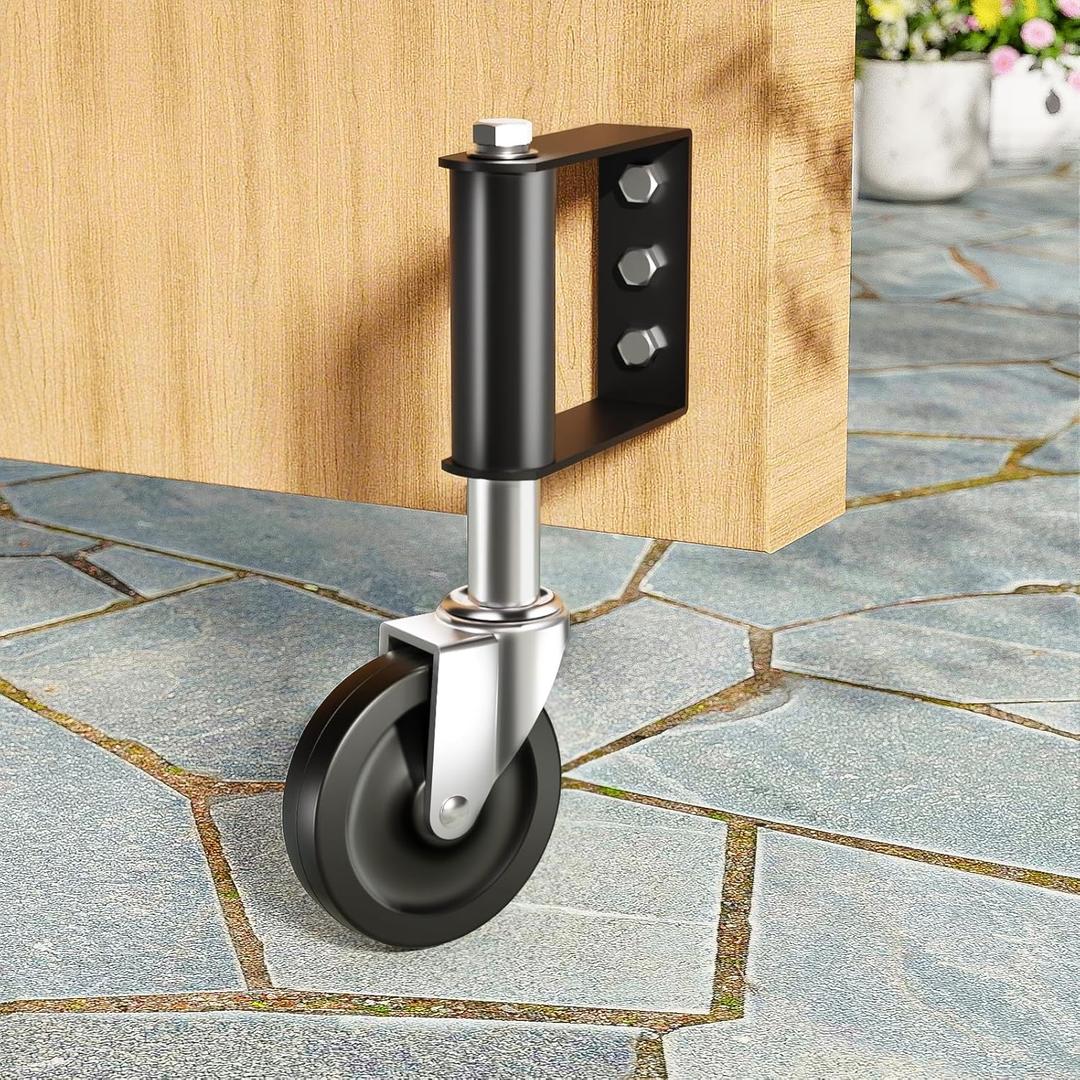 Ronlap Gate Wheels for Wooden Gate, Gate Caster Wheel Spring Loaded for Metal Tube Swing Gate Fence Gate Wheel for Gates Heavy Duty Outdoor Farm Vinyl Wood Gate Rollers, 220 Lbs, 4 Inches, Black