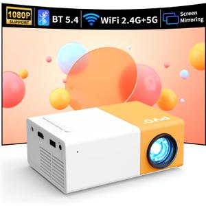 PVO Mini Projector WiFi Portable Movie Projector 1080P, Phone Screen Can Be Mirrored to Video Projectors via WiFi, Compatible with Smartphone/Tablet/Laptop/TV Stick/PS/Type-C/USB Drive
