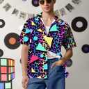 80s 90s Outfit for Men Short Sleeve Button Down Hawaiian Shirt Funny Vintage Retro Beach Shirts (Blue, L)