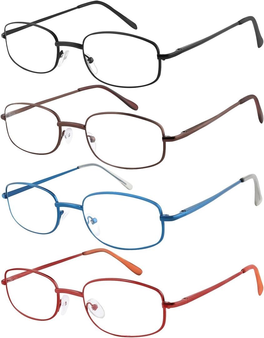 EFE Metal Wire Frame Reading Glasses Readers for Men Women 1.0 Lightweight Spring Hinge Eyeglasses 4 Pack (Mixcolor, 1.0)