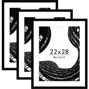 Abtgt 22x28 Picture Frame Set of 3, Display Pictures 18x24 with Mat or 22x28 without Mat, Poster Frame for Wall Mounting Display, Black
