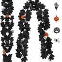 2X 6.6FT Black Maple Leaf Garland, Artificial Autumn Maple Leaf, Halloween Decoration Leaves Wall Decor for Fireplace Mantel, Stairs, Home Decor