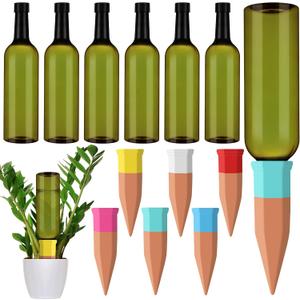 SiliFine 6 Sets Plant Watering Devices Include Terracotta Self Watering Spikes and 26 oz Plastic Bottles, Slow Release Vacation Insert Automatic Plant Waterer Device (Green and Mixed Color)