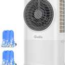 Grelife 3-in-1 Portable Air Conditioner, 400 Sq.Ft Evaporative Air Cooler with 1.72Gal Tank & 4 Ice Packs, 360 Oscillation, 30ft/s Wind Speed, 42dB Quiet, 8H Timer for Bedroom/Office/Home