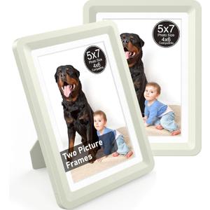 Light Gray 5x7 Picture Frame,2Pack, Fits 5x7 Photo or 4x6 with Mat, Acrylic Front & Durable ABS Frame, Shatterproof UV-Resistant Tabletop Display, Vertical/Horizontal Home Décor Frame