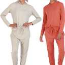 Real Essentials 2 Pack: Women's Soft Long Sleeve Sleep Set - Comfortable Lounge Pull Over Hoodie and Henley Jogger (1X)