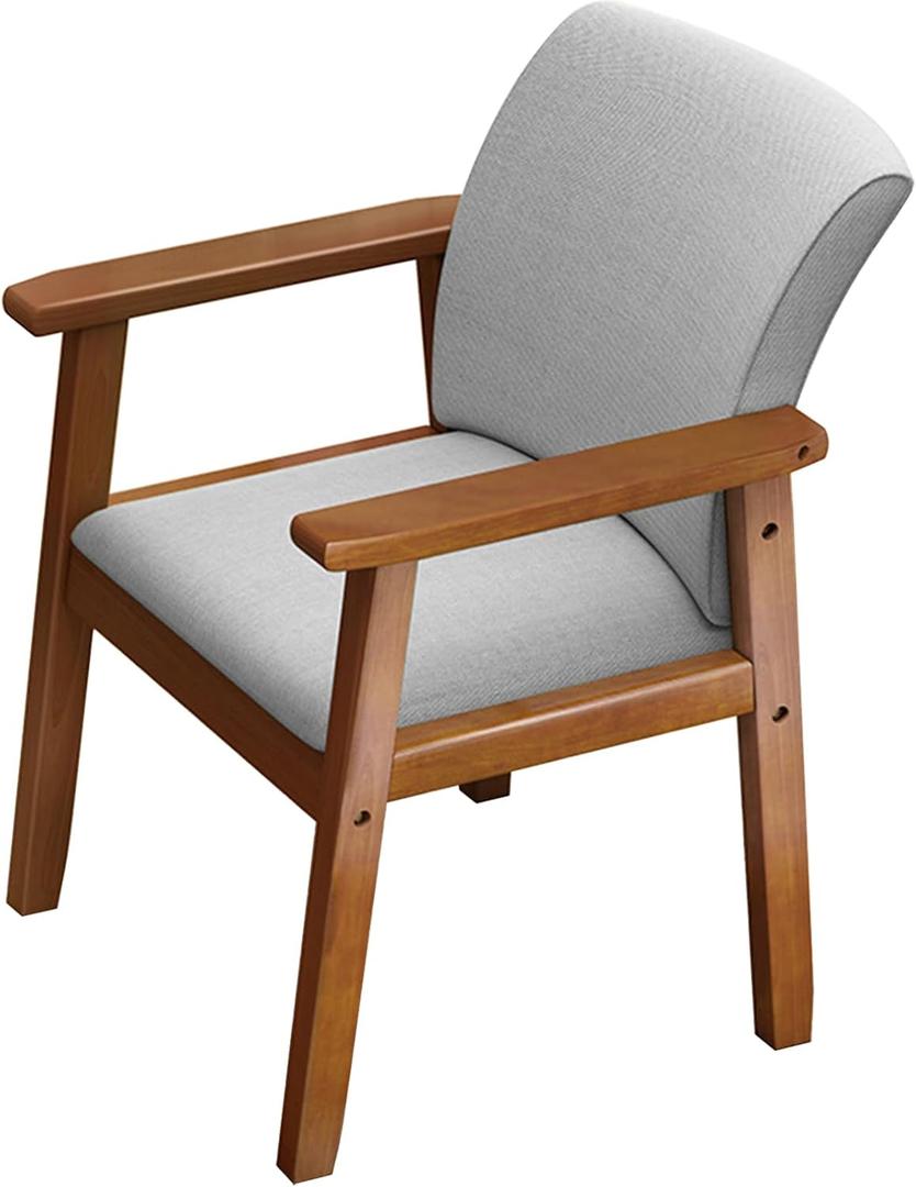 Solid Wood Upholstered Dining Chair, Mid Century Modern Dining Room Chair with Curved Backrest and Armrest for Kitchen, Living Room, Study Room, Walnut and Gray 
