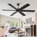 Fanbulous 60 inch Ceiling Fan No LightBlack Ceiling Fan with Remote, Flush Mount Low Profile, Quiet DC Motor & Reversible, Indoor/Outdoor Ceiling Fans without Light for Bedroom, Living Room, Patio