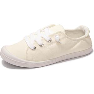 Women's Slip On Canvas Sneaker Low Top Casual Walking Shoes Classic Comfort Flat Fashion Sneakers (6, Beige)