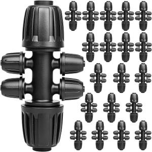 1/2 to 1/4 Drip Irrigation Fittings Drip Irrigation Parts 1/2 Irrigation Fittings (1/2" ID X0.6-0.65" OD) Anti-Drop Barbed Connectors 6 Way Drip Irrigation Adapter(20Pack)