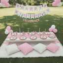 Beeveer 91 x 71 Extra Large Outdoor Boho Picnic Blanket with Pink Table Runner, 6 Throw Pillow Covers 6 Napkins Woven Cotton Yarn Oversize Beach Blanket Washable Picnic Camp Wedding