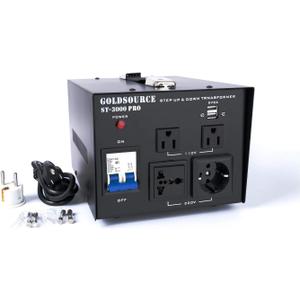 3000W ST-Pro Auto Step Up & Step Down Voltage Transformer Converter, Heavy-Duty AC 110/220V Converter with US Standard, Universal, Schuko AC Outlets & DC 5V USB Port by Goldsource