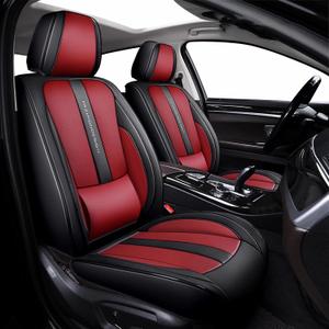 Nappa Leather Car Seat Covers - Full Set 5-Piece Waterproof Seat Cover Breathable & Cool 4-Season Fit for SUVs/Sedans Premium Airflow Design with Anti-Slip Tech (Red)