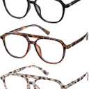 Aviator Reading Glasses for Women Men Oversized Blue Light Blocking Computer Reader Designer Large Spring Hinge LK6081 (C1black+c2white Tortoise+c3brown Tortoise)