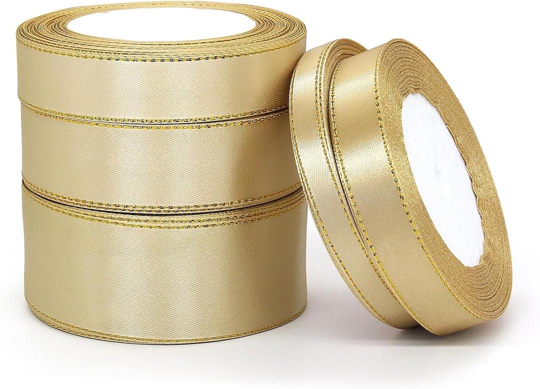 Pure Color Ribbon for Gift Wrapping,Arts Crafts Sewing 25 Yard Each Roll Satin Ribbon for Flower Bouquet Ribbons for Christmas Tree DIY Decoration (Golden, 5 Mixed Width) Pure Color Ribbon for Gift Wrapping,Arts Crafts Sewing 25 Yard Each Roll Satin Ribbon for Flower Bouquet Ribbons for Christmas Tree DIY Decoration (Golden, 5 Mixed Width)