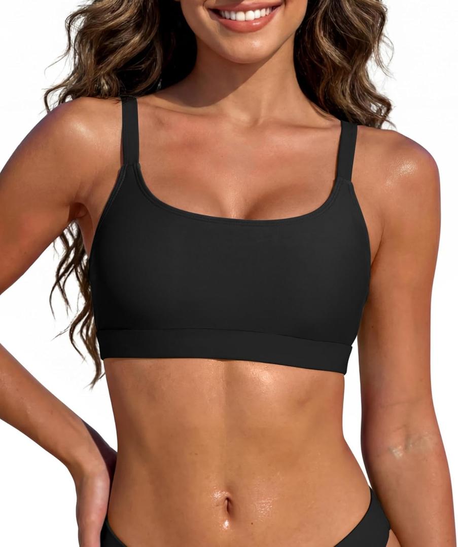 Sports Swim Bra Bikini Tops for Women Classic Bathing Suits Top with Padded Crop Swimsuit (XX-Large, Black)