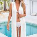 Cakulo Womens Crochet Sleeveless Summer Cardigan Long Duster Cadigans Sweater Vest 2026 Vacation Resort Wear Beach Cover Ups (L)