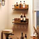 HOOBRO Wall Mounted Rack 2 Pack, Wine Shelf Hanging Floating Wall Shelves, Glass Bottle Rack Stemware Holder, for Living Room, Dining Room, Kitchen, Rustic Brown and Black BF28BJ01